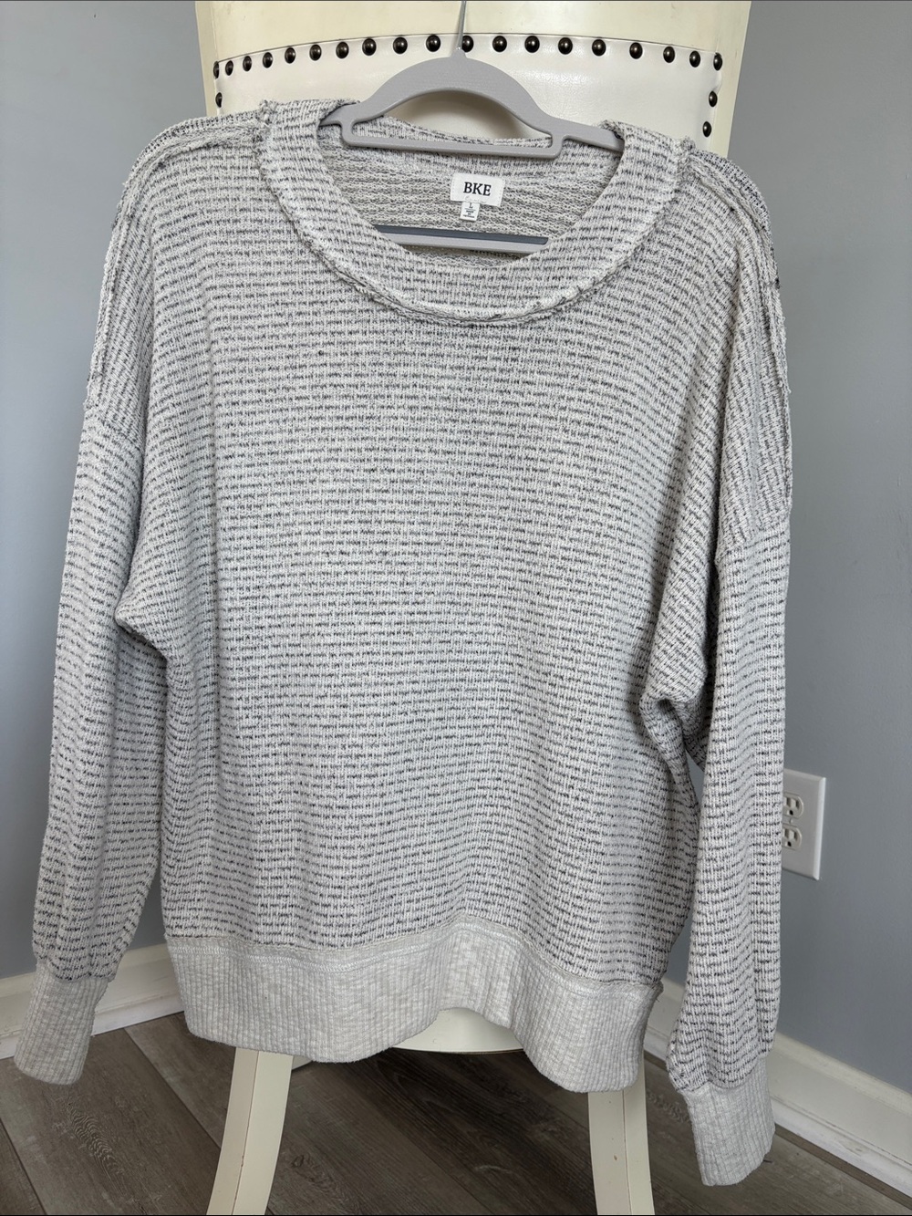 BKE Light Gray Textured Crewneck Pullover